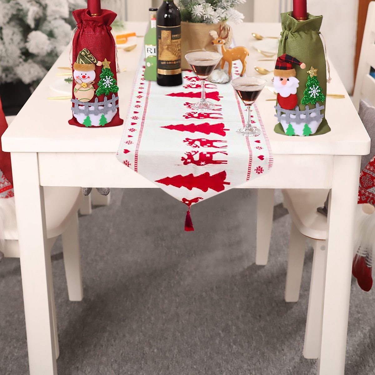 Christmas Elk Snowman Table Runner Merry Christmas Decorations - Dana & Dekor