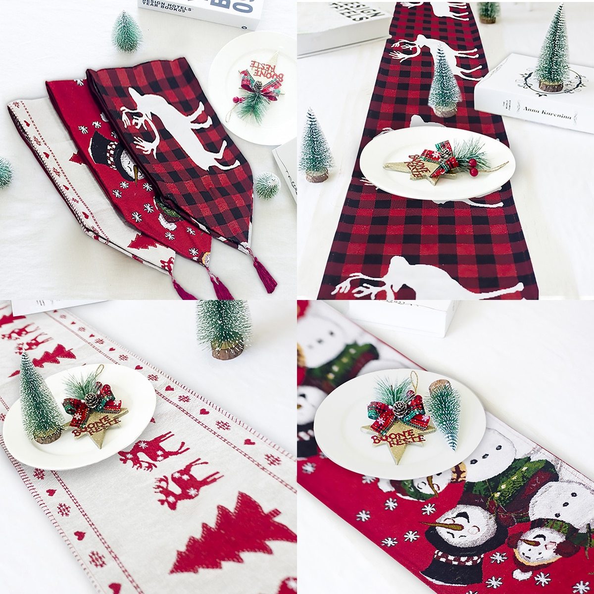 Christmas Elk Snowman Table Runner Merry Christmas Decorations - Dana & Dekor