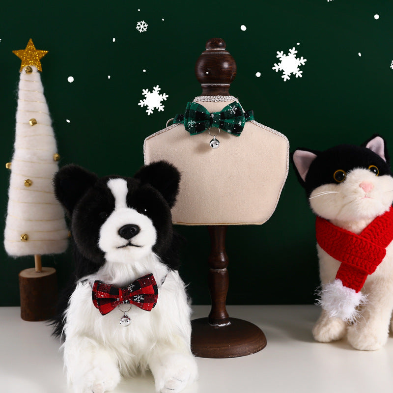 Pet Adjustable Anti-suffocation Double-layer Bow Snowflake Plaid Christmas Collar Cat Dog Bell Accessories Necklace - Dana & Dekor