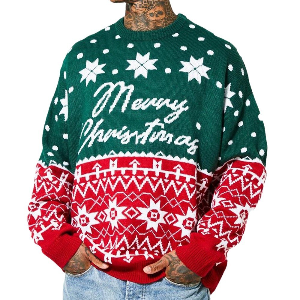 Men's New Fashion Knitted Jacquard Loose Round Neck Pullover Sweater For Autumn And Winter And Christmas - Dana & Dekor