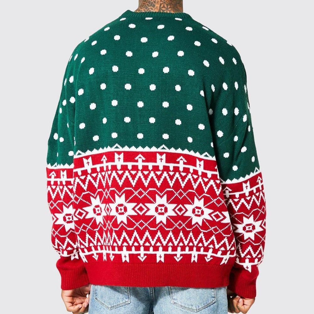 Men's New Fashion Knitted Jacquard Loose Round Neck Pullover Sweater For Autumn And Winter And Christmas - Dana & Dekor