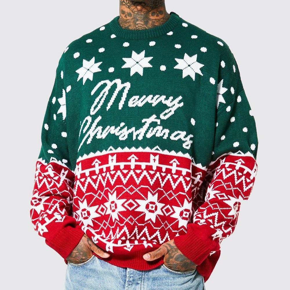 Men's New Fashion Knitted Jacquard Loose Round Neck Pullover Sweater For Autumn And Winter And Christmas - Dana & Dekor