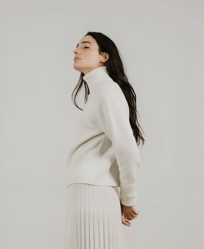 High-Neck Sweater with Rolled Cuffs in Cashmere Blend - Dana & Dekor 