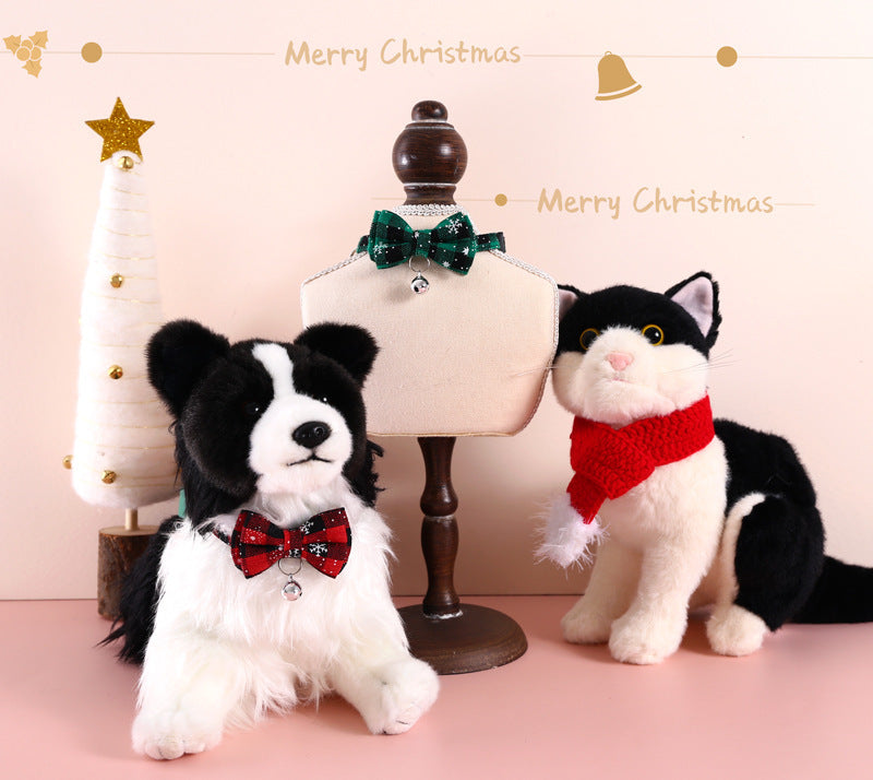 Pet Adjustable Anti-suffocation Double-layer Bow Snowflake Plaid Christmas Collar Cat Dog Bell Accessories Necklace - Dana & Dekor 