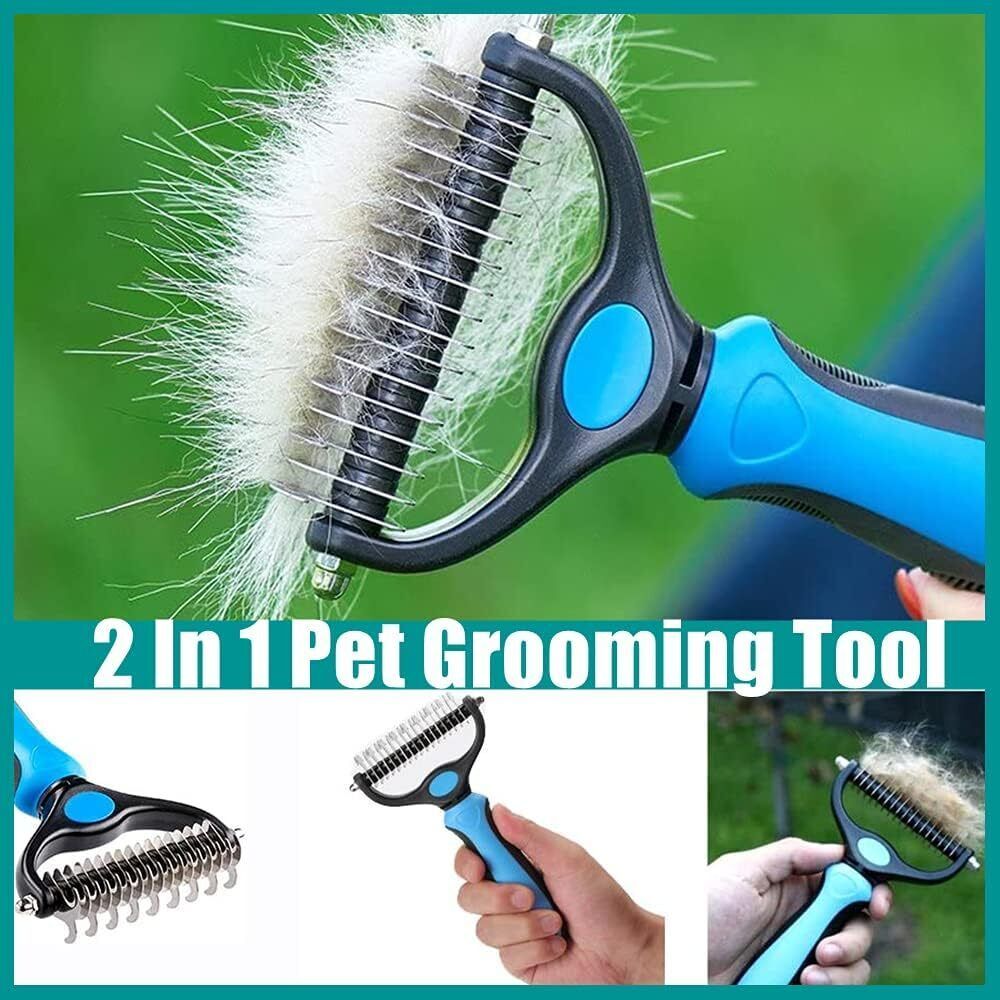 Deshedding Brush For Dog And Cat Pet Grooming Rake Dematting Comb Double Sided - Dana & Dekor 