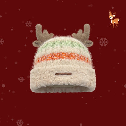 Christmas Knitted Hat With Cute Deer Antler Winter Warm Thick Hat For Girls Women - Dana & Dekor 