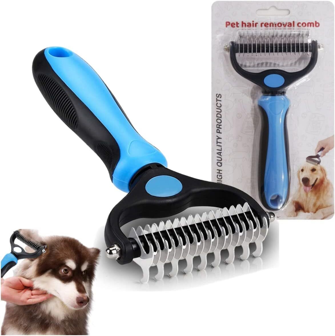 Deshedding Brush For Dog And Cat Pet Grooming Rake Dematting Comb Double Sided - Dana & Dekor 